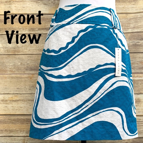 Trina Turk Skirt Size 12 Blue & White Print - Picture 2 of 6